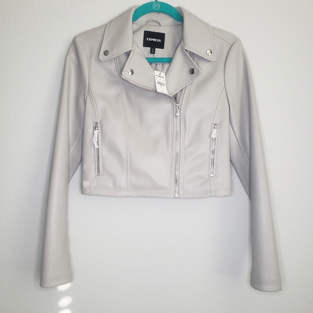 Faux Leather Grey Cropped Jacket (NWT)